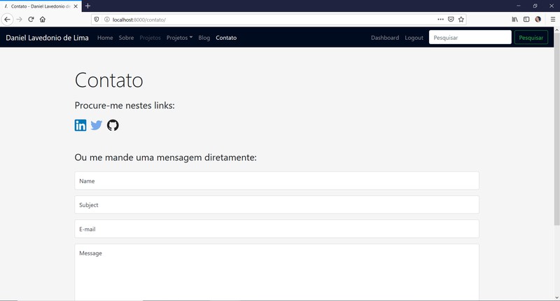 Página de Contato do Site Antiga